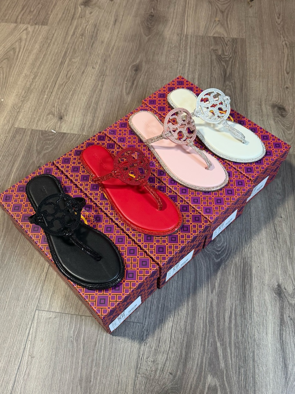 Tory Burch Women's Miller Thong Sandals in Black, Red, Pink, and Cream - Picture 1 of 1
